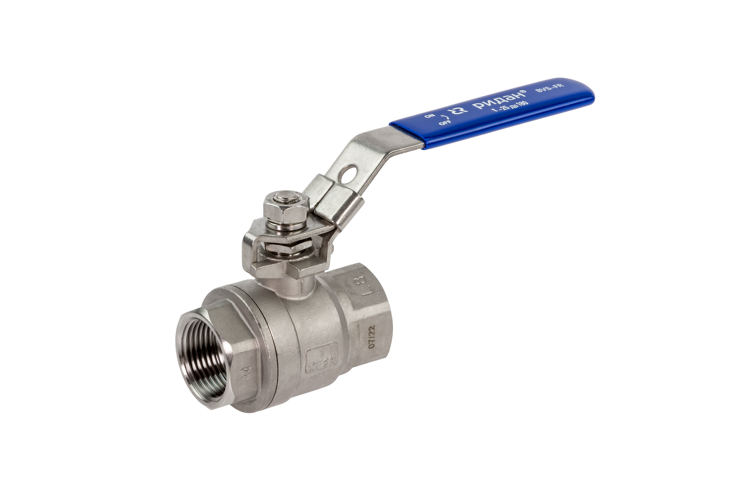 Ридан BVS-FR 082X4614R — Шаровый кран резьбовой DN25 PN63, с рукояткой, корпус — коррозионностойкая сталь, шар — коррозионностойкая сталь AISI316; уплотнение по шару R-PTFE (15% C)