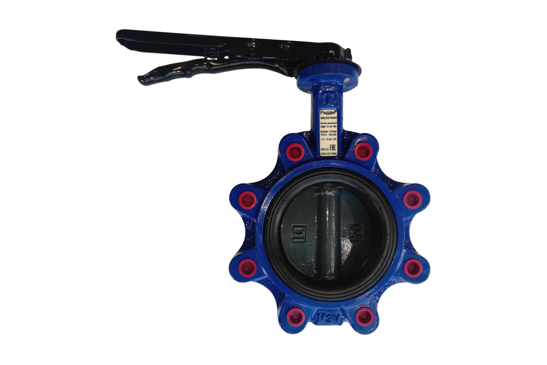 Ридан 082X4725R — Затвор дисковый с резьбовыми проушинами ЗДМ 15.16.125 PN16, DN125, с рукояткой, корпус GGG40, диск нержавеющая сталь RAL5002