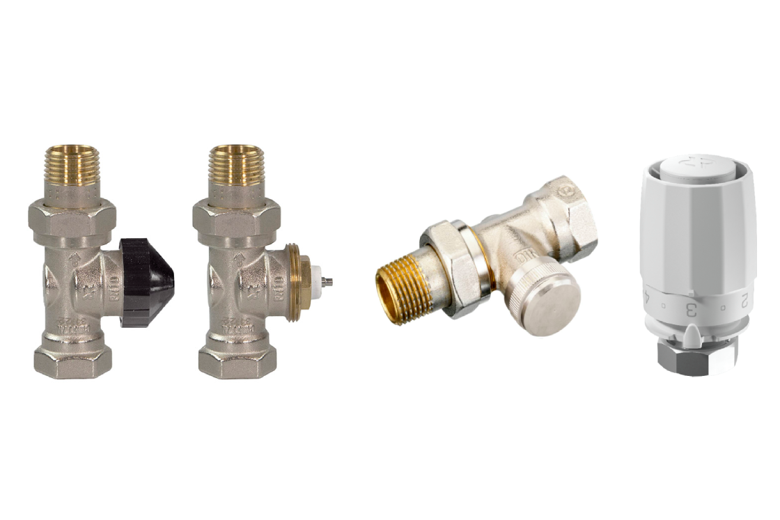 Комплект для двухтрубной системы отопления: клапан терморегулирующий 013G7014R + клапан запорный прямой 003L0144R + термостатический элемент 003G8001R (присоединение М30х1,5)